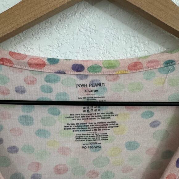 Posh Peanut Multi Polka Dot Henley V-Neck Long Sleeve Top Pink XL - Picture 7 of 7